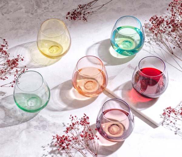 Colorful Stemless Wine S/6