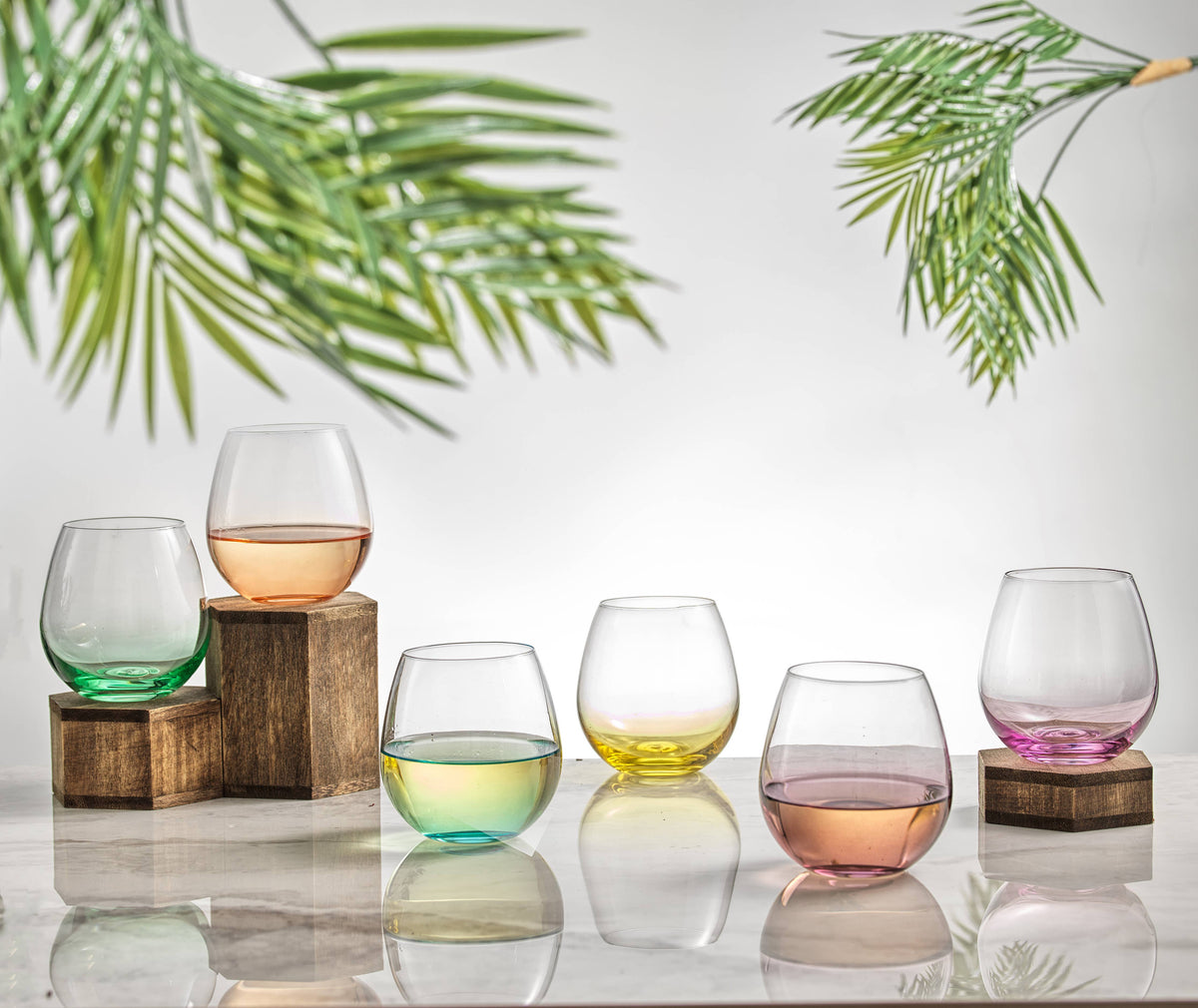 Colorful Stemless Wine S/6