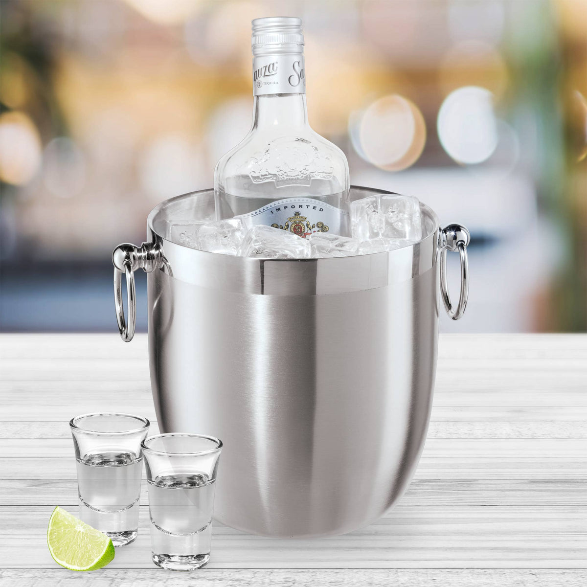 Double Wall Ice Bucket w/Tongs