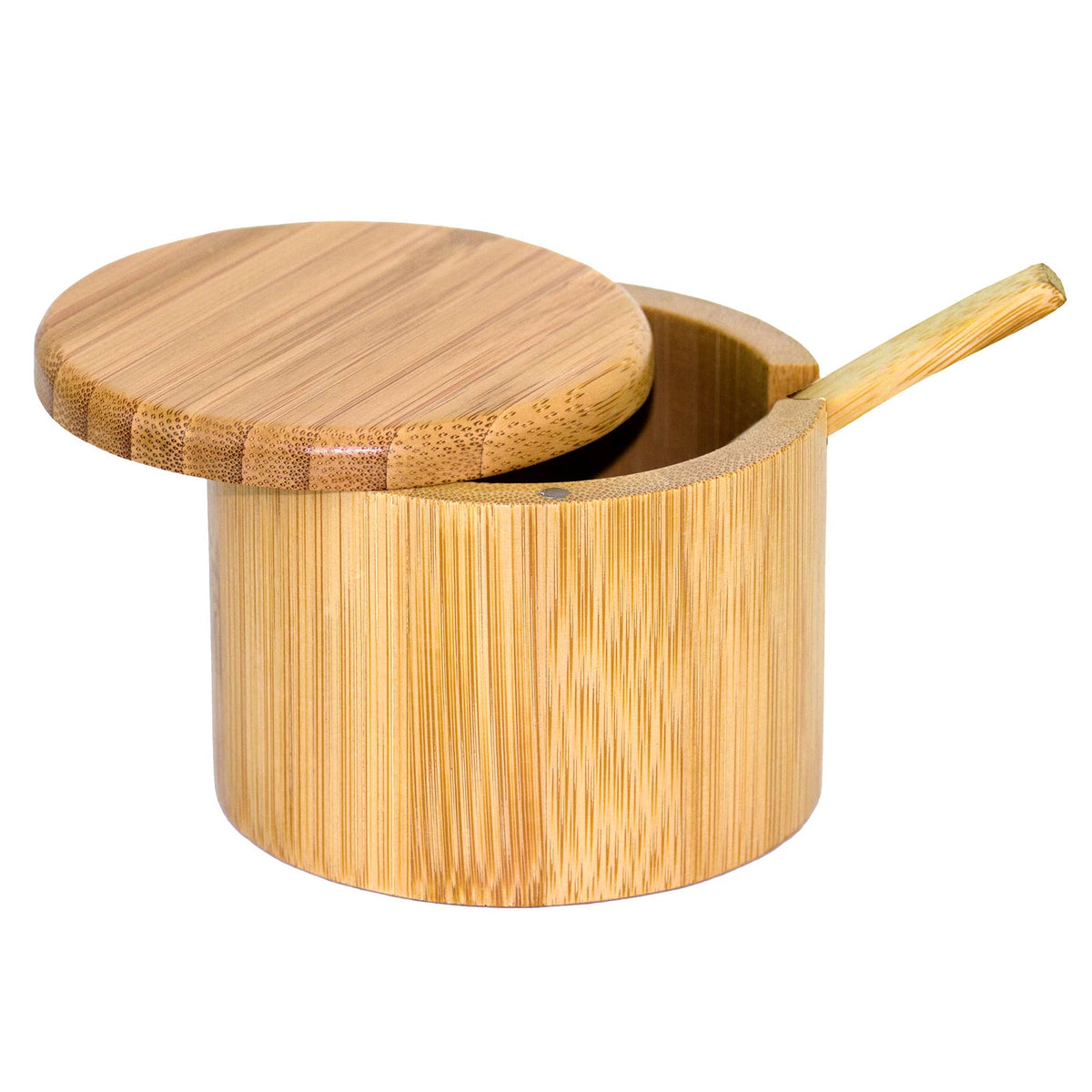 Wooden container with a lid and handle on a white background