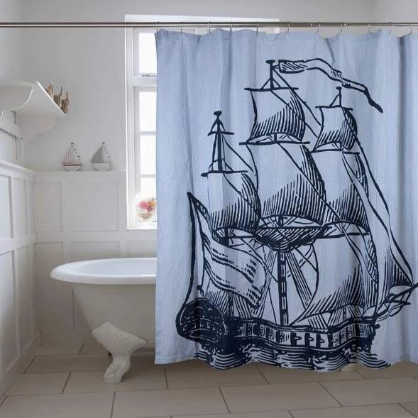 Galleon ship seersucker shower curtain