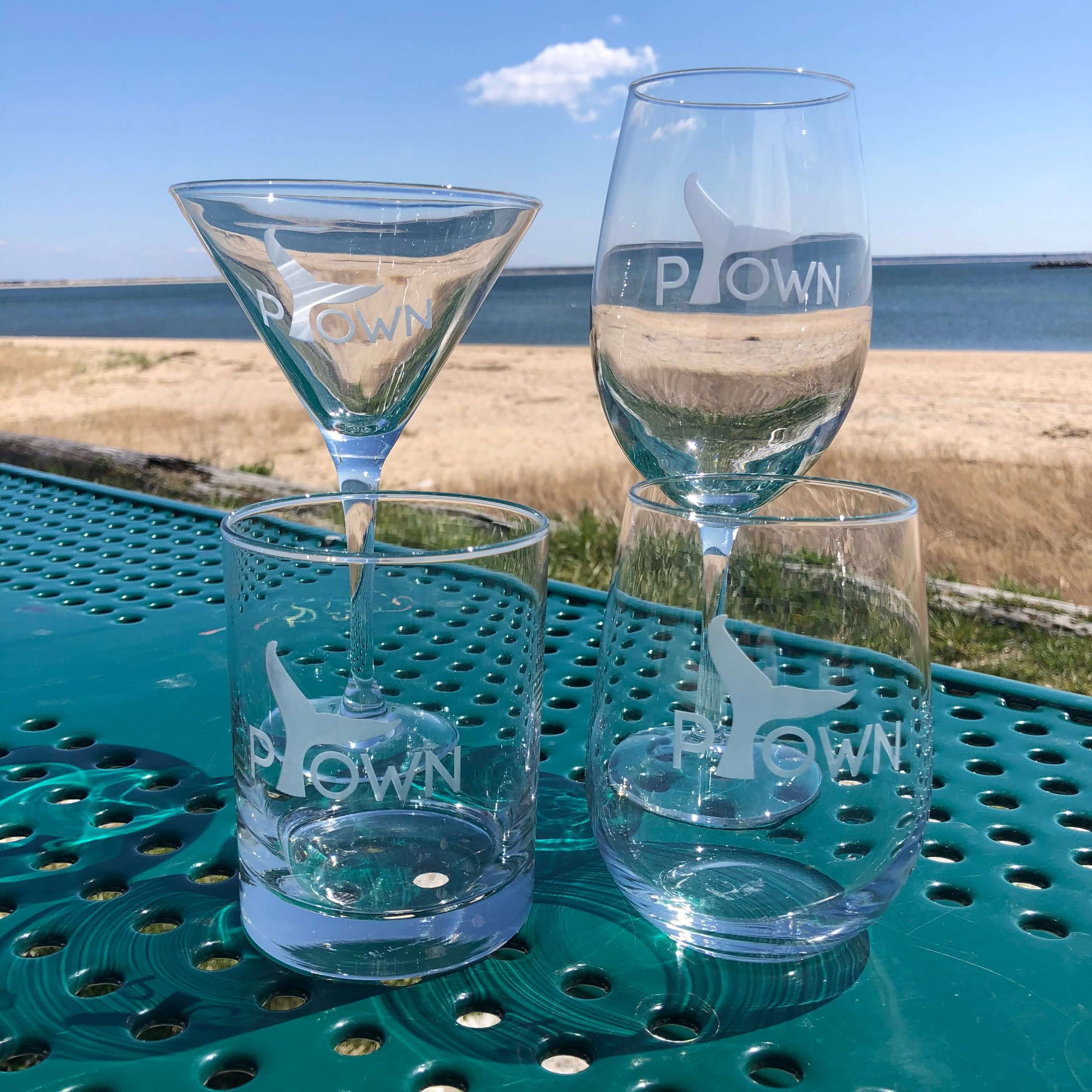 Ptown Whale etched glasses