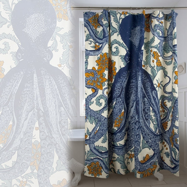 vineyard shower curtain octopus hand screened