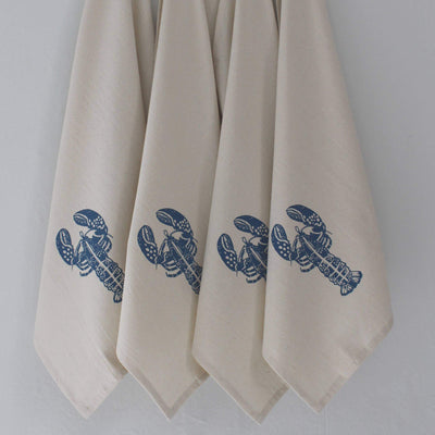 blue lobsters printed on soft organic cotton napkins