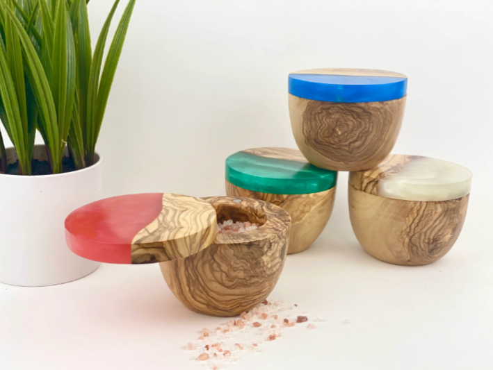 Olive Wood Resin Salt Cellar